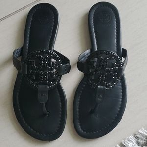 🚨 Black Rhinestone Tory Burch Miller Sandals 7.5